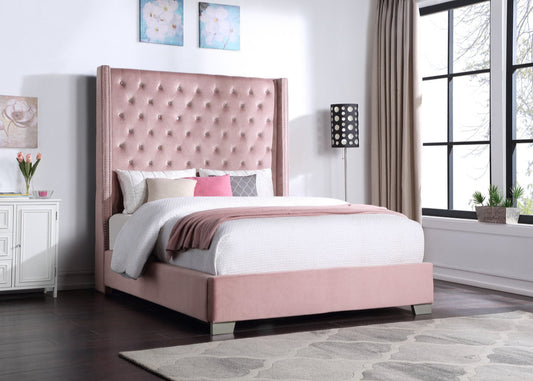 HH630 Pink Velvet Diamond Tufted 6FT Tall Bed Frame