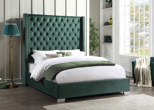 HH221 Green Velvet Tufted 6FT Tall Bed Frame