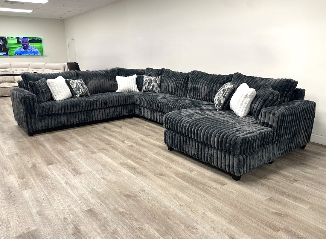 9900 Charcoal Fabric 4pcs Oversized Sectional