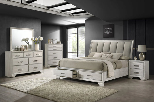 5pcs Jaymes White Mist Wood Finish Bedroom Set