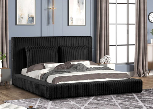 Lauren Black Fabric Platform Bed with USB Ports