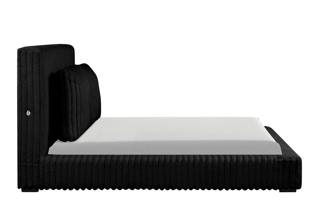 Lauren Black Fabric Platform Bed with USB Ports