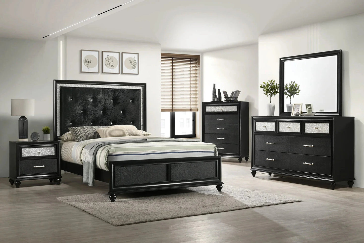 5pcs Lila Black Wood Finish Bedroom Set
