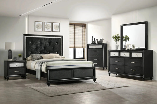 5pcs Lila Black Wood Finish Bedroom Set