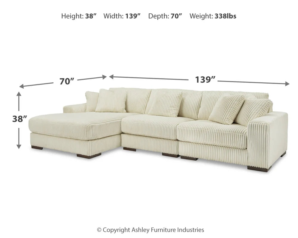 Ashley Lindyn Ivory 3-Piece LAF Chaise Sectional