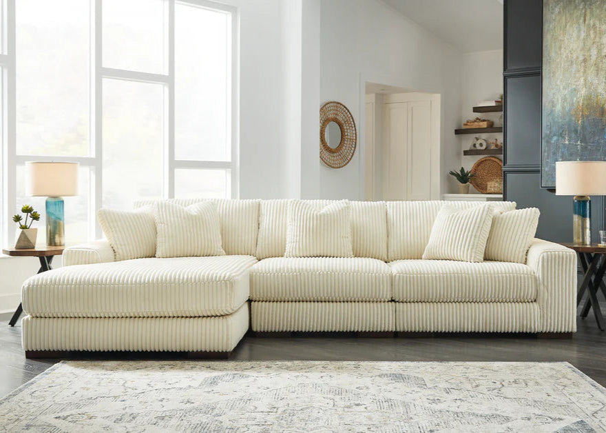 Ashley Lindyn Ivory 3-Piece LAF Chaise Sectional