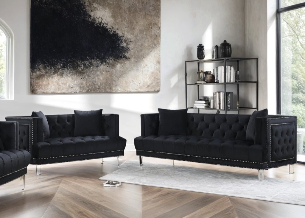 2pcs Lucas Black Sofa and Loveseat Set