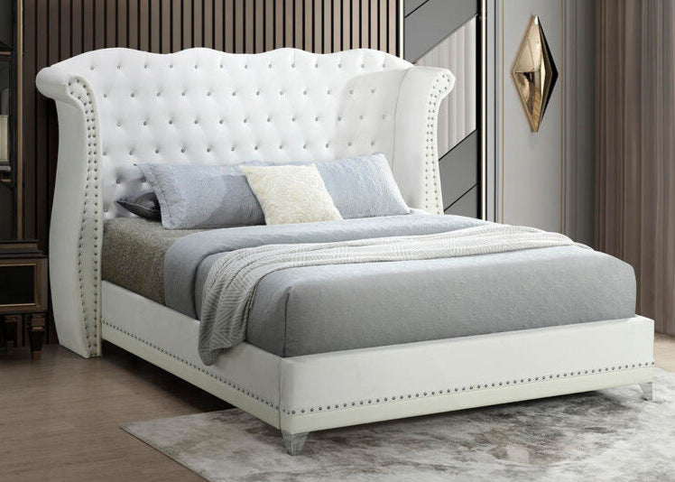 Luxor White Velvet Diamond Tufted Platform Bed Frame