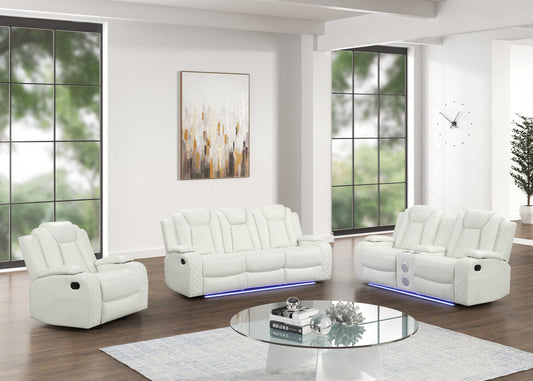 3pcs Luz White Leather Gel Reclining Sofa Set
