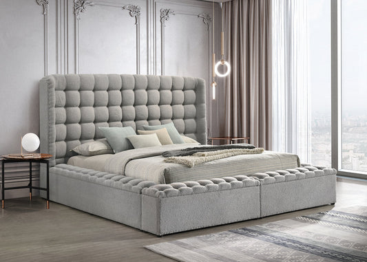 Madonna Beige Boucle Fur Storage Bed Frame