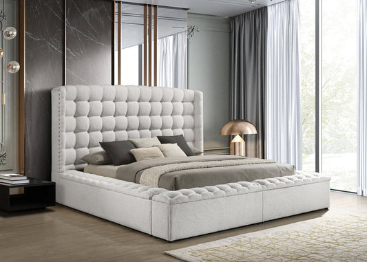 Madonna Beige Boucle Fur Storage Bed Frame