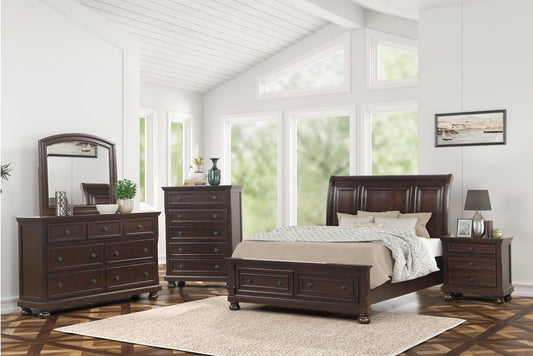 5pcs Magnolia10 Brown Wood Finish Bedroom Set