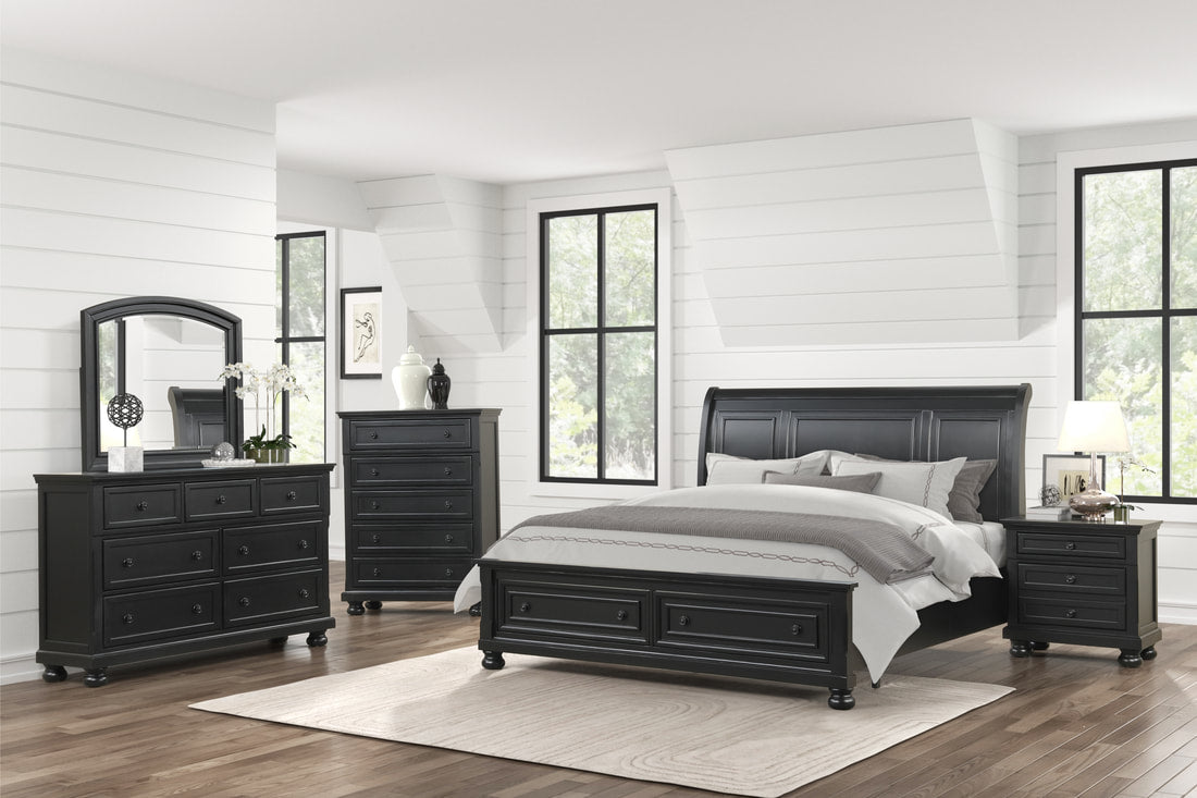 5pcs or 4pcs Magnolia30 Black Wood Finish Bedroom Set