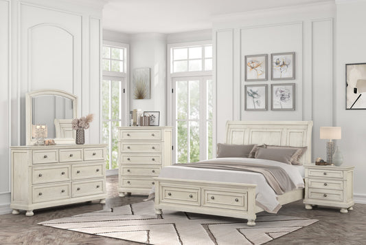 5pcs Magnolia40 White Wood Finish Bedroom Set
