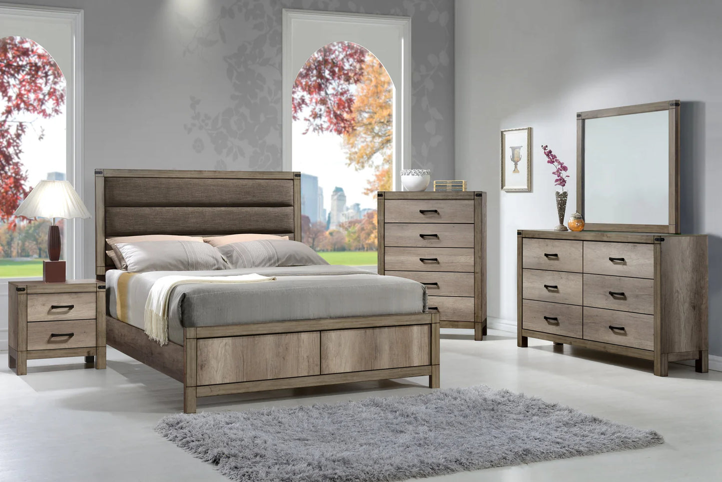 5pcs Matteo Melamine Wood Finish Bedroom Set