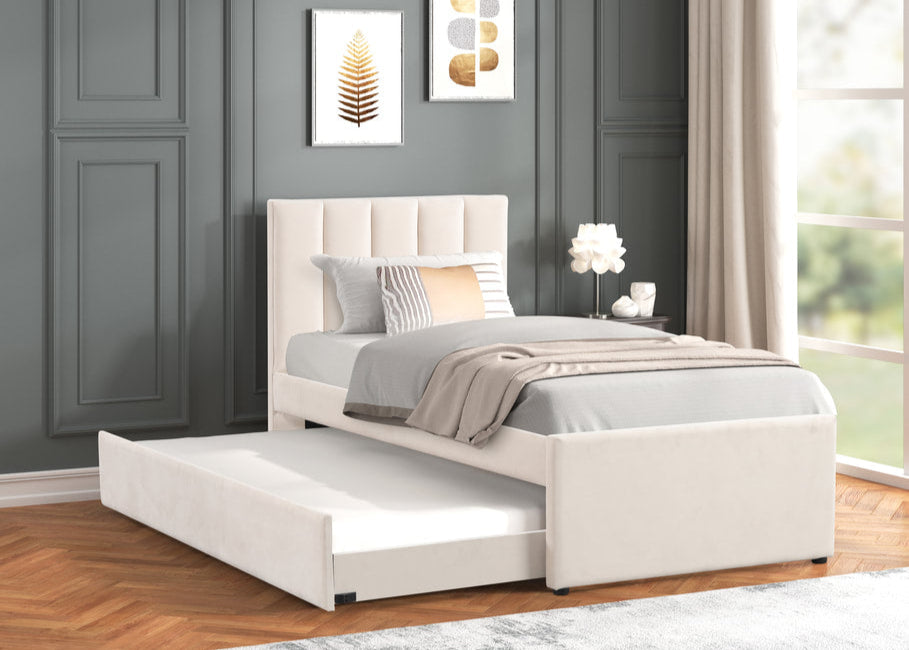 Maya Beige Twin Platform Bed w/ Trundle