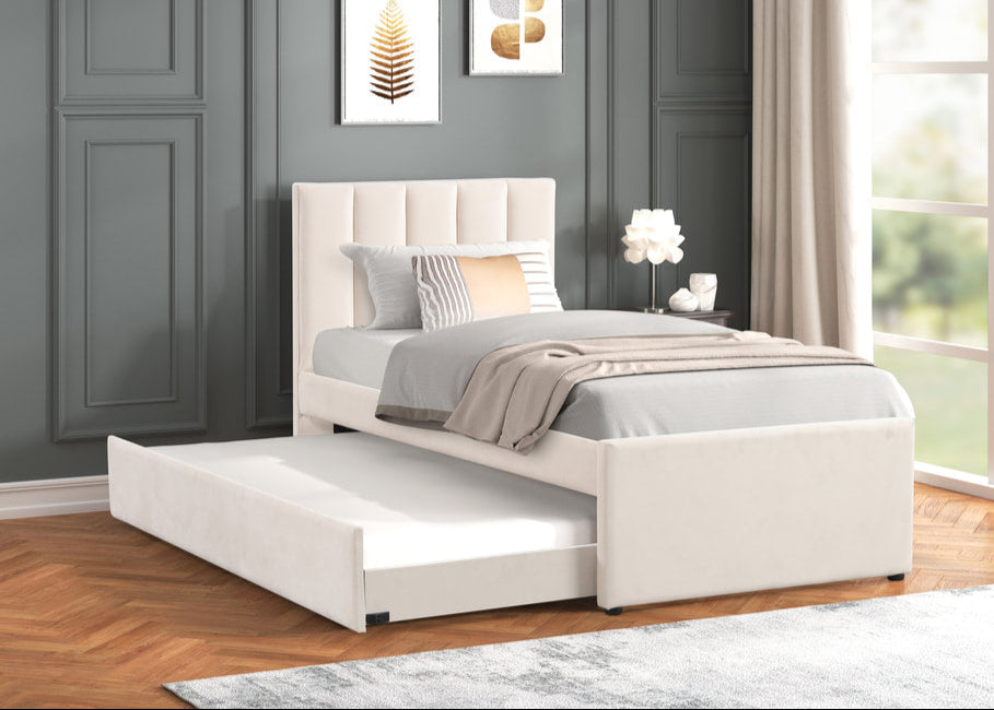 Maya Beige Twin Platform Bed with Trundle