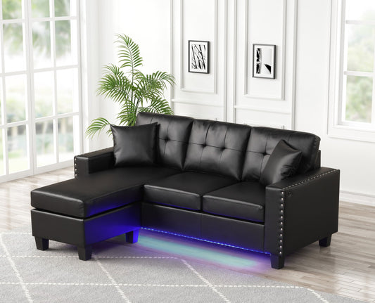 Messi Black PU Sectional with LED lights