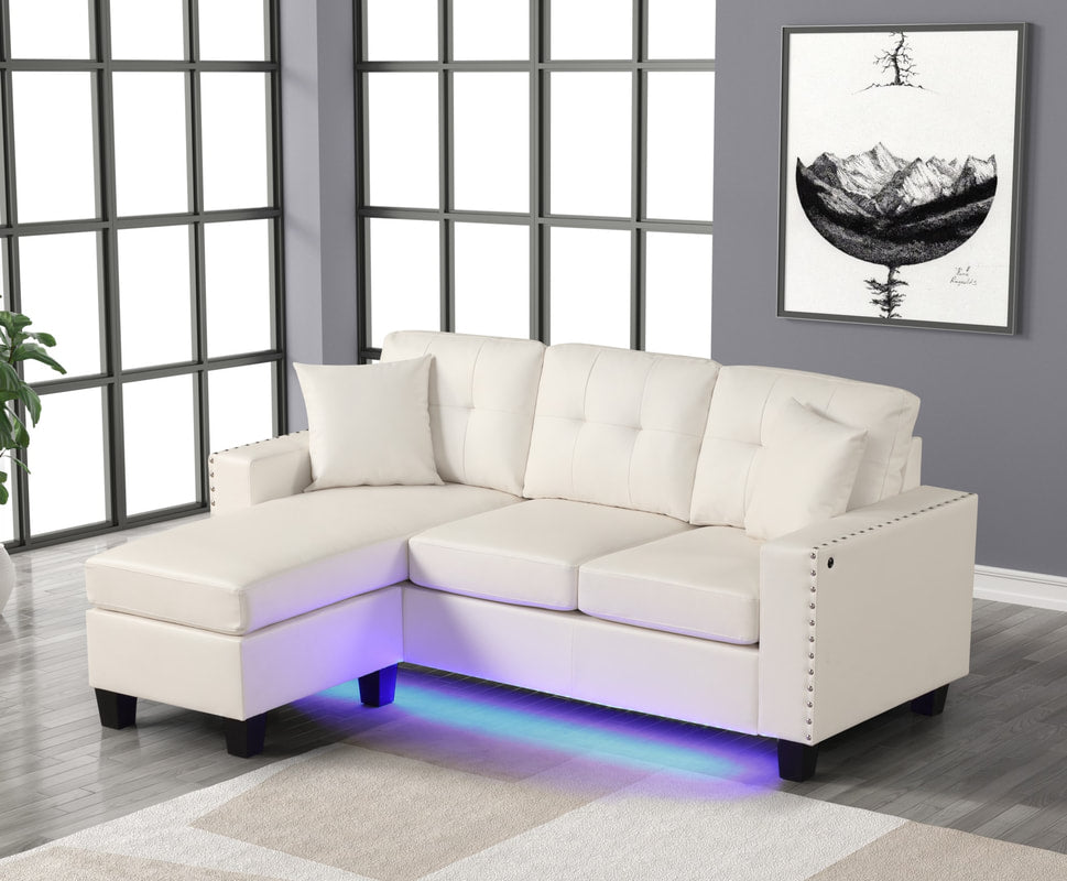 Messi White PU Sectional with LED lights
