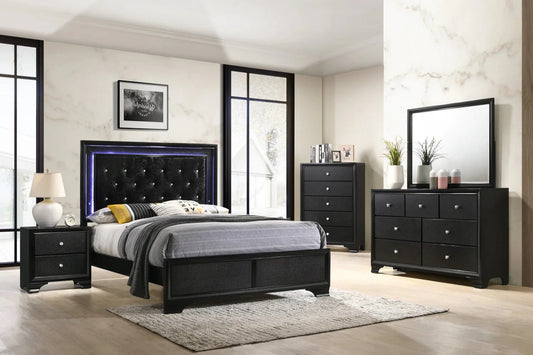 5pcs Micah Black Wood Finish LED Bedroom Set