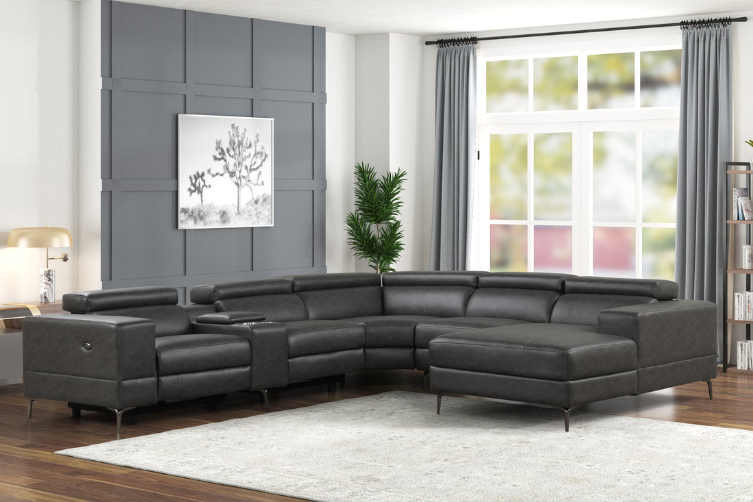 Milano Grey Leather Power Reclining Sectional