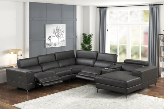 Milano Grey Leather Power Reclining Sectional