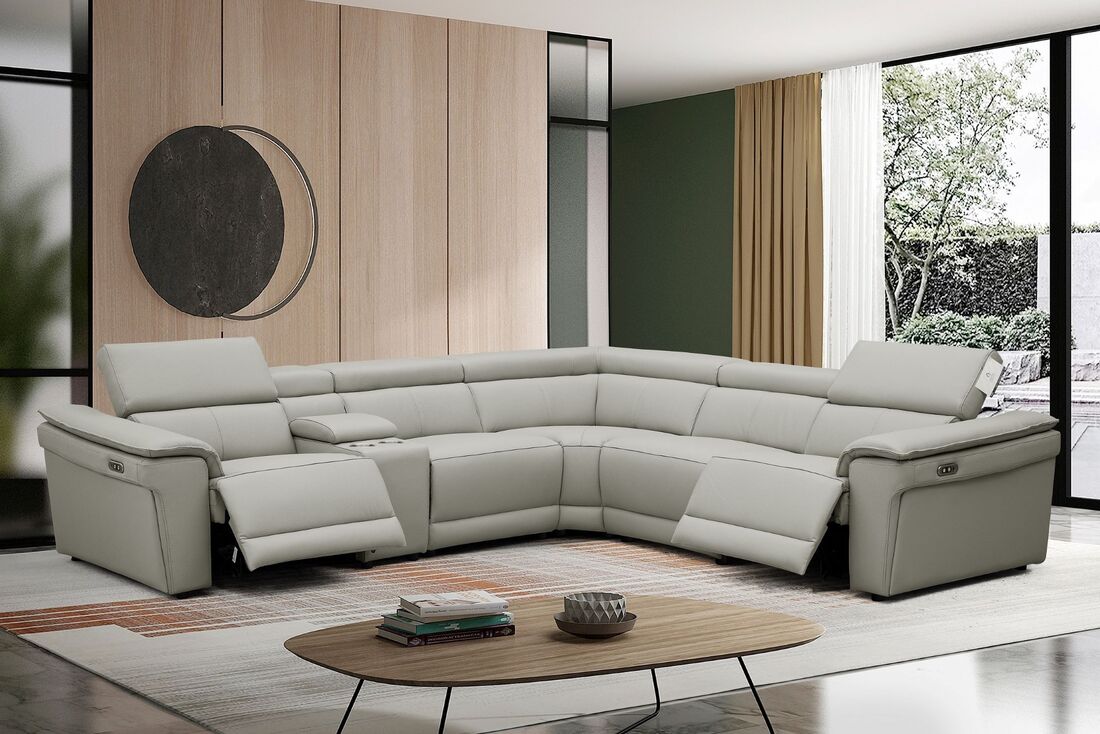 New York Grey Top Grain Leather Power Reclining Sectional