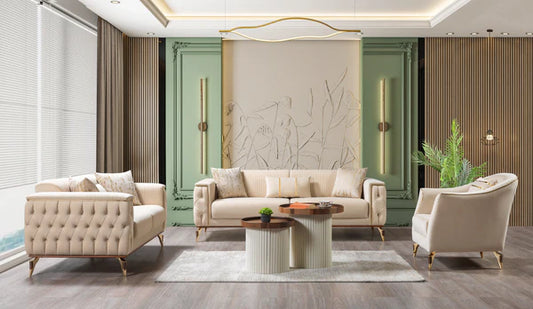 3pcs or 2pcs Belinda Ivory Velvet Sofa, Loveseat & Chair