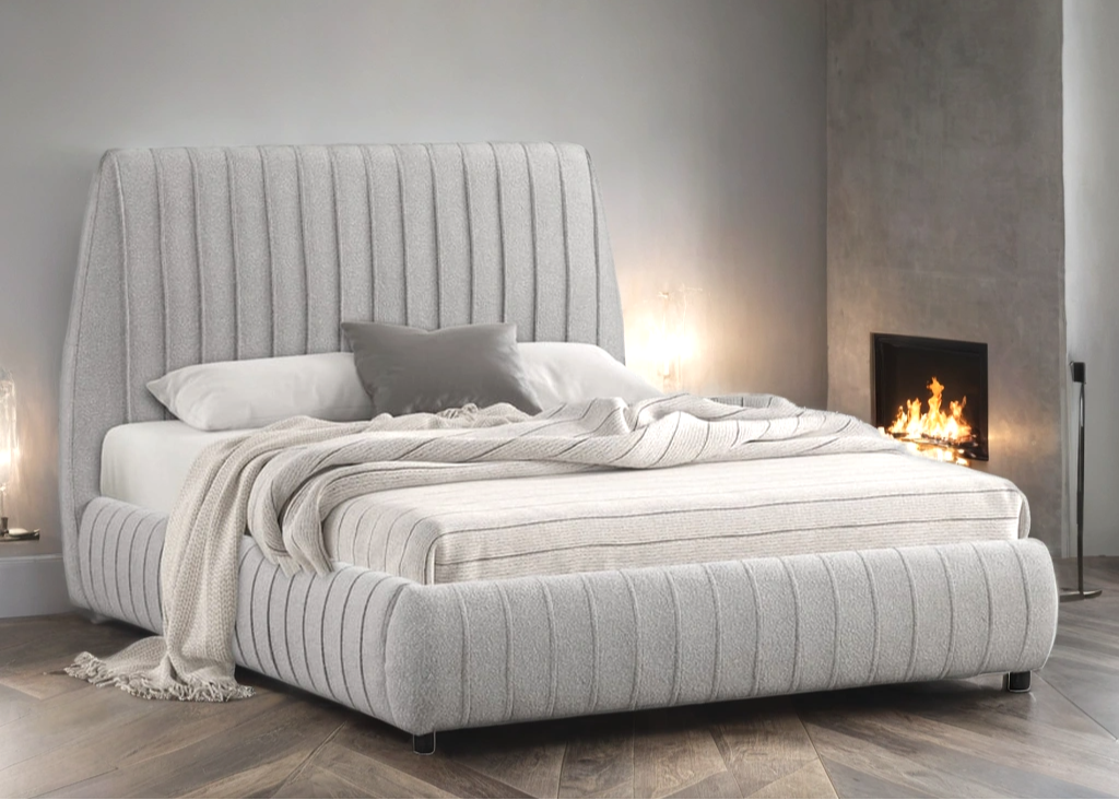 Oasis Grey Boucle Fabric Platform Bed