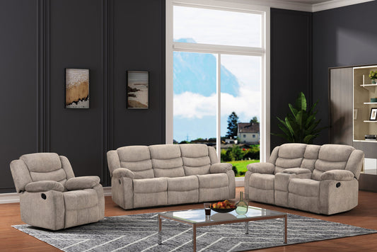 3pcs Warm Grey Fabric Reclining Sofa Set