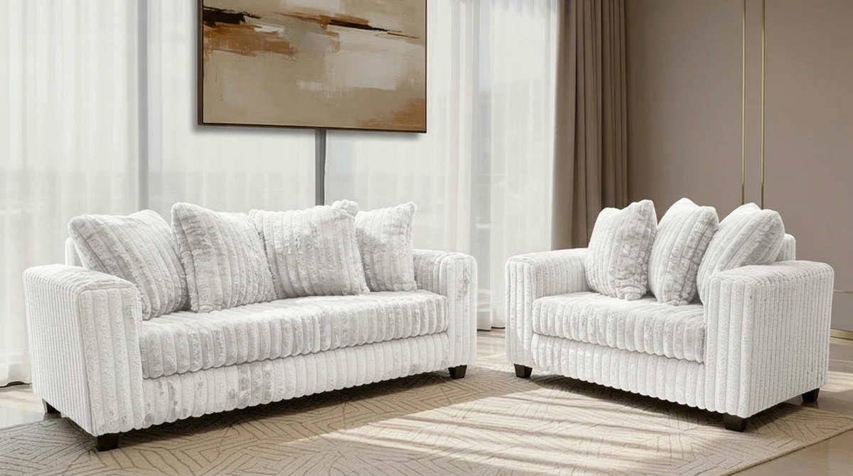 S300 Gia Eggshell (White) - 2 PCS Sofa & Loveseat
