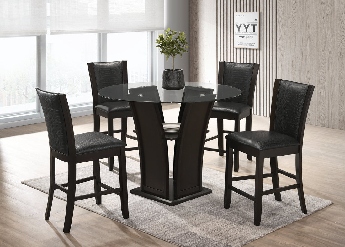 5pcs Orlando Glass Top Black Dining Set