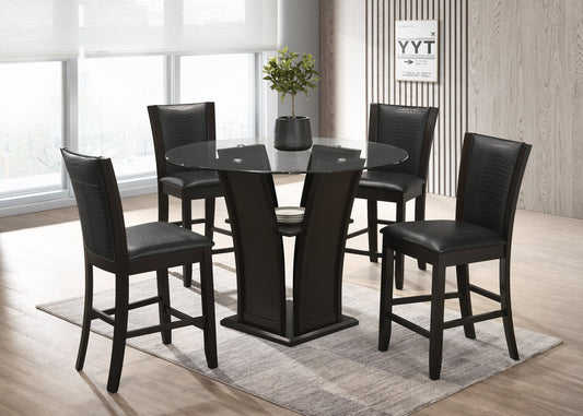 5pcs Orlando Glass Top Black Dining Set