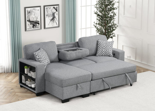 Pacific Grey Reversible Sectional With Pull-Out Bed