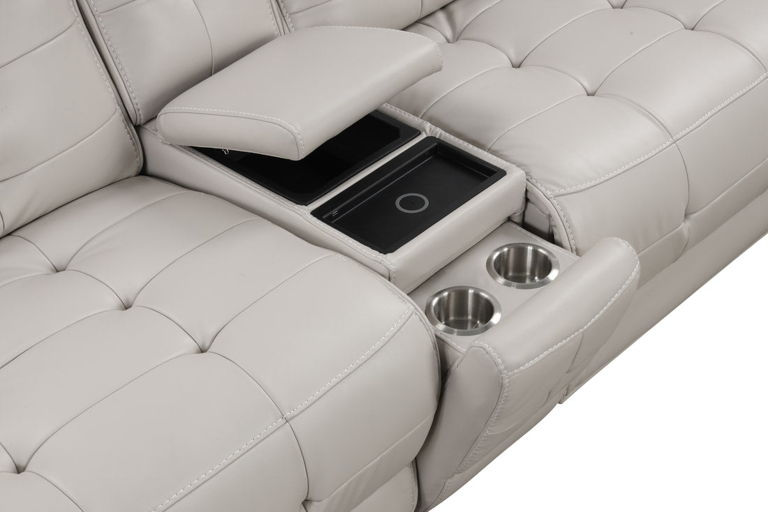 Palma Beige Power Leather Gel Reclining Set