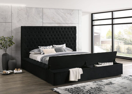 Paris Black Velvet Tufted Storage Platform Bed Frame