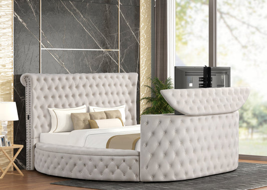 Patron Beige Platform Bed Frame with TV Setup