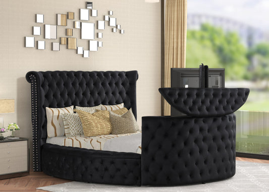 Patron Black Platform Bed Frame with TV Setup & Fireplace