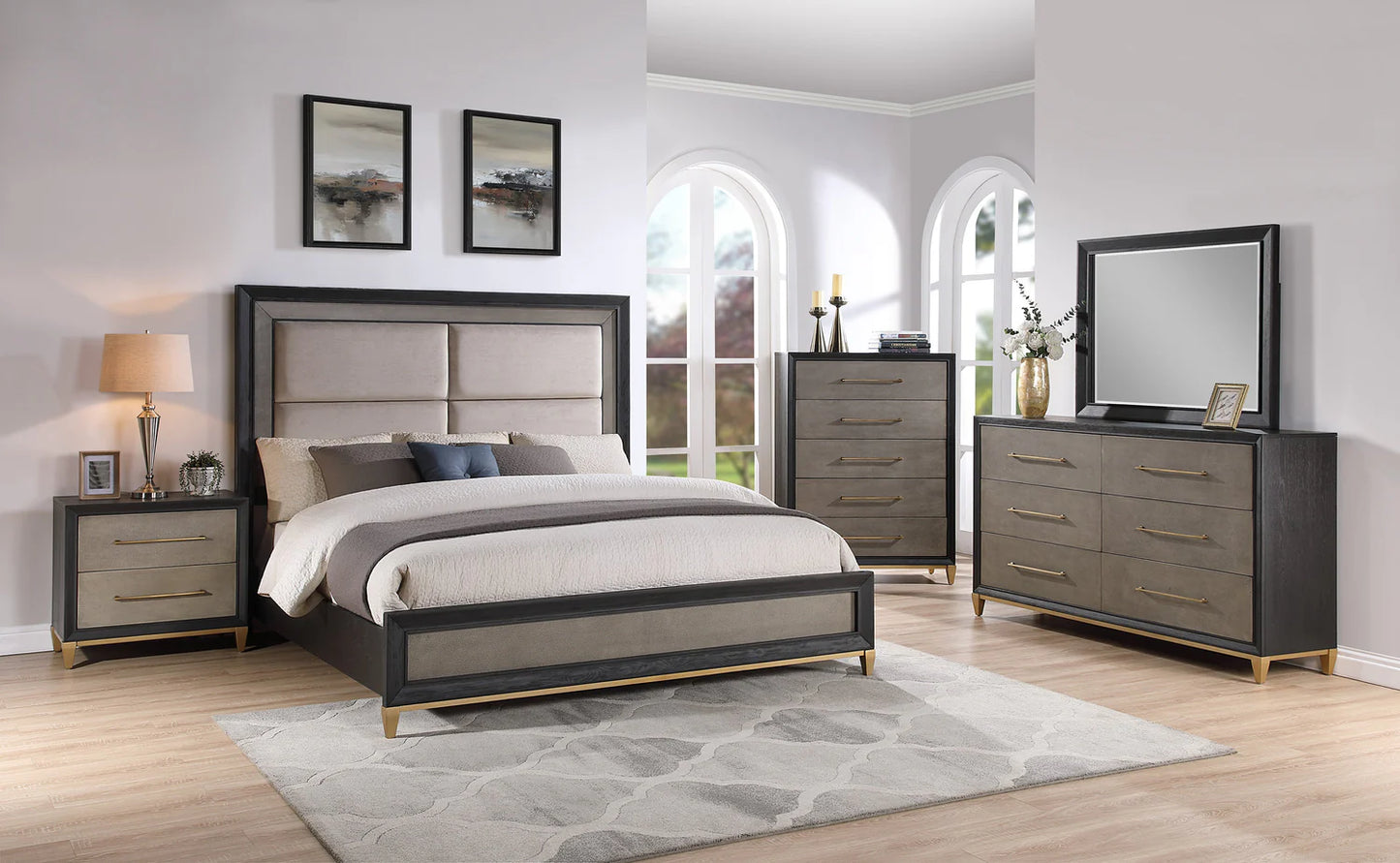 5pcs Payson Black & Brown Bedroom Set