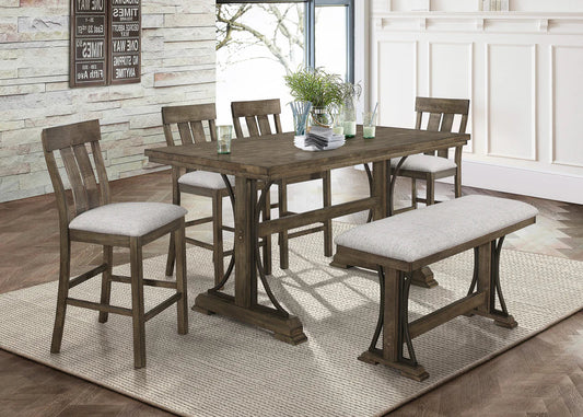 6pcs Quincy Wood Finish Counter Height Dining Set