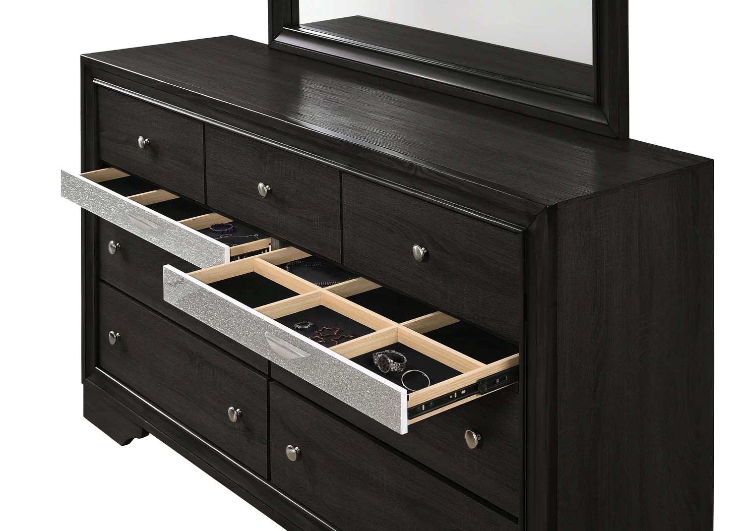 regata black silver storage platform bedroom set 