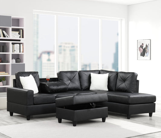 Rocket Black PU Reversible Sectional