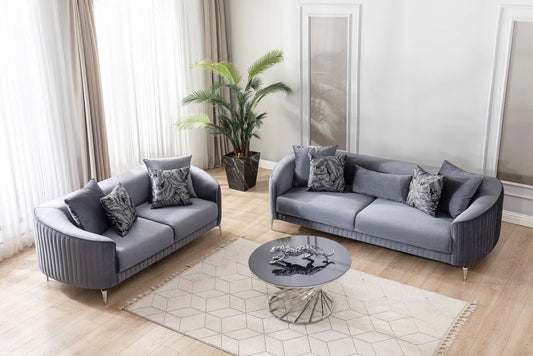 Angela Grey Velvet Sofa & Loveseat