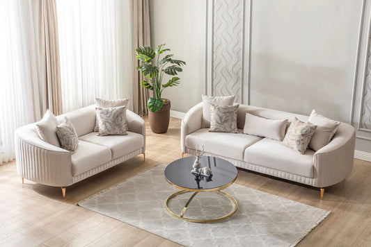 Angela Ivory Velvet Sofa & Loveseat
