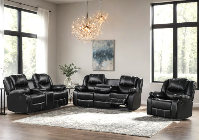 3pcs Carter Black Leather Gel Reclining Sofa Set