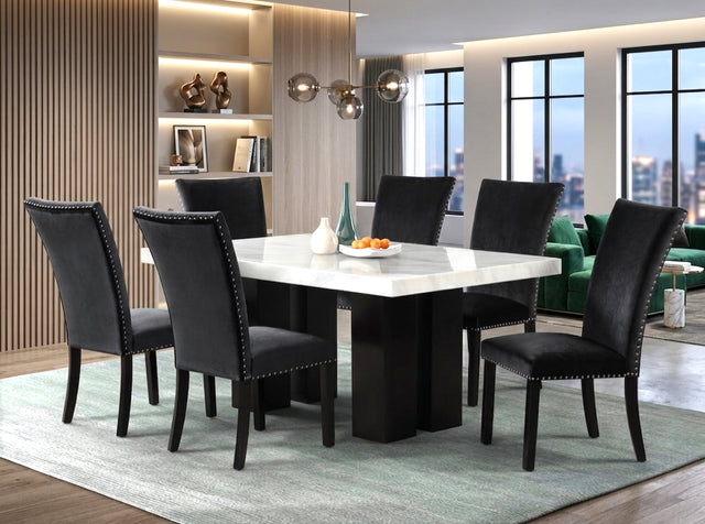 1220 Black - (FAUX MARBLE) Dining Table + 6 Chair Set