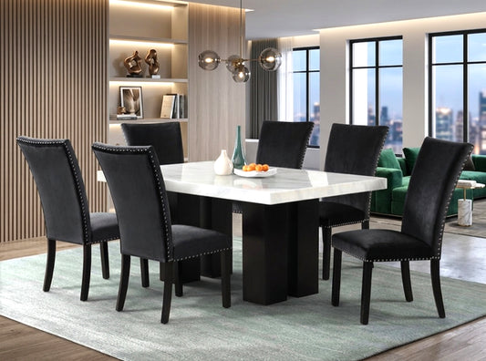 1220 Black - (FAUX MARBLE) Dining Table + 6 Chair Set