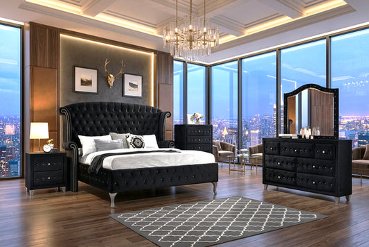 Diamond Palace Black 5PC Bedroom Set - Queen, King - 5PC QUEEN