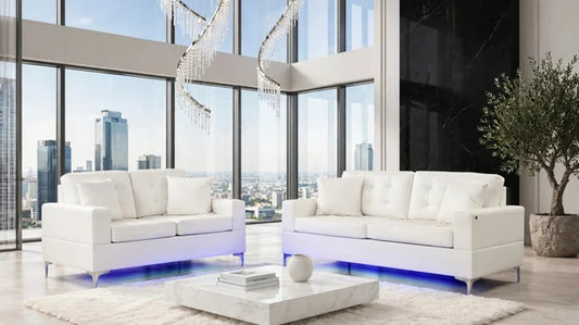 Miami White - Sofa & Loveseat Set (LED LIGHTS)
