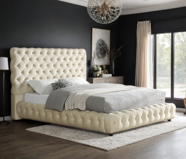 Dream Beige Platform Bed - Queen, King - QUEEN